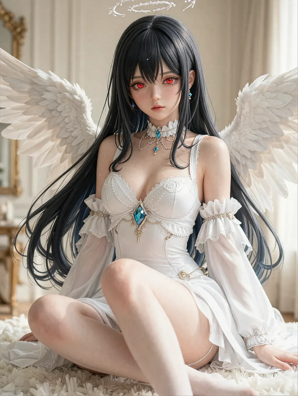Fictional AI character featured on the third landing page, in warm light